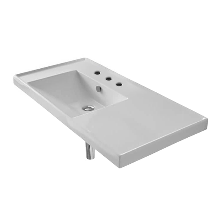 Nameeks Scarabeo 36-1/4" Ceramic Wall Mounted/Drop In Bathroom Sink - Includes Overflow