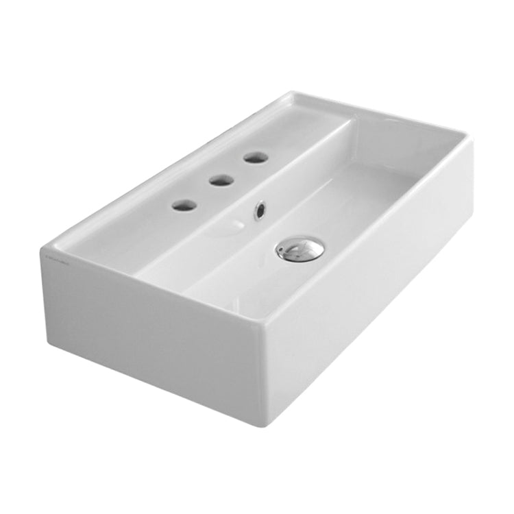 Nameeks Scarabeo 31-1/2" Ceramic Wall Mounted/Vessel Bathroom Sink - Includes Overflow