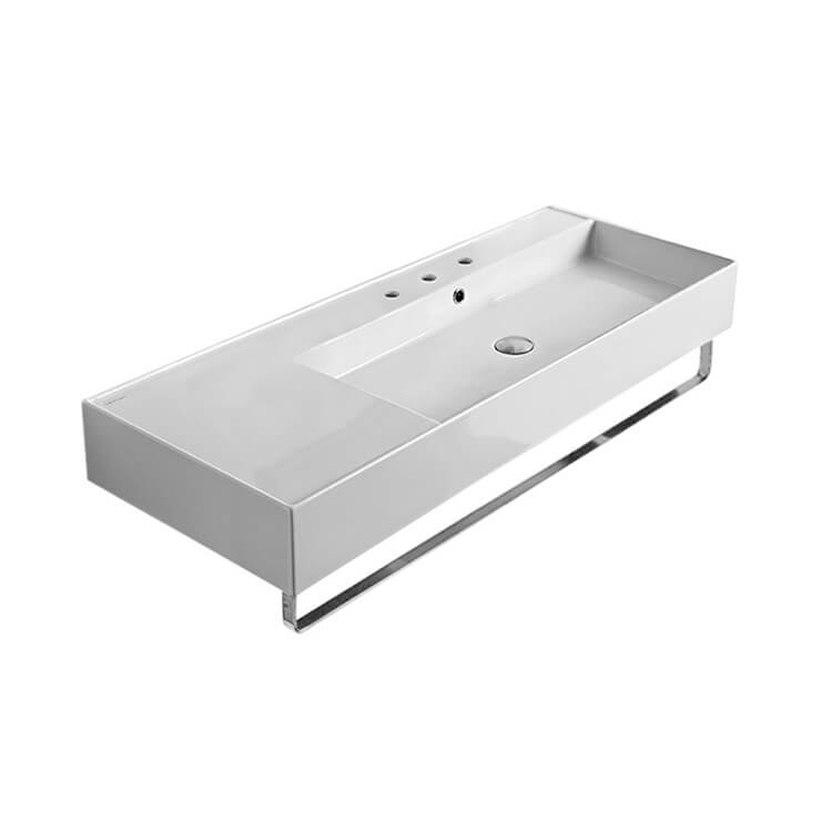 Nameeks Scarabeo Teorema 2.0 48" Rectangular Ceramic Wall Mounted Bathroom Sink - Includes Overflow