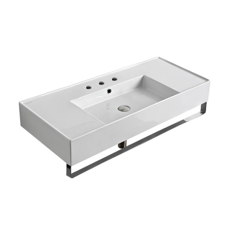 Nameeks Scarabeo Teorema 2.0 40" Rectangular Ceramic Wall Mounted Bathroom Sink - Includes Overflow
