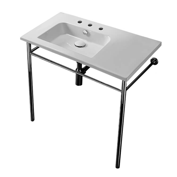 Nameeks Scarabeo Etra 33" Rectangular Ceramic Console Bathroom Sink with One Faucet Hole - Includes Overflow