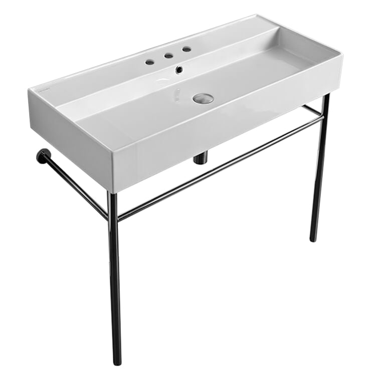 Nameeks Scarabeo 39 2/5" Ceramic Trough Style Bathroom Sink for Console Installation - Includes Overflow