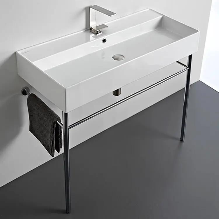 Nameeks Scarabeo 39 2/5" Ceramic Trough Style Bathroom Sink for Console Installation - Includes Overflow by Nameeks