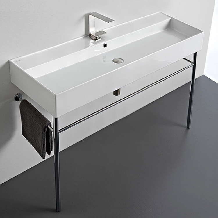 Nameeks Scarabeo 47-1/5" Ceramic Trough Style Bathroom Sink for Console Installation - Includes Overflow