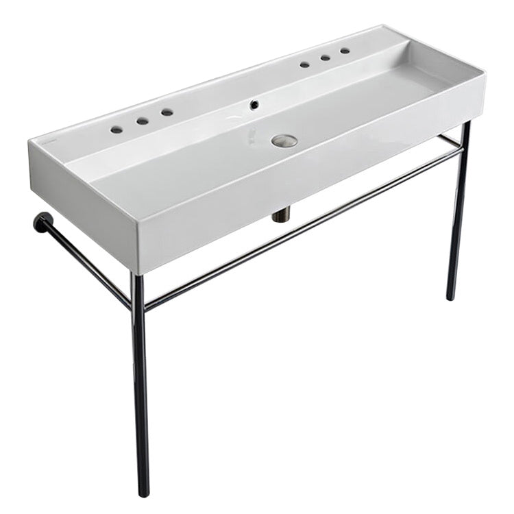 Nameeks Scarabeo 47-1/5" Ceramic Trough Style Bathroom Sink for Console Installation - Includes Overflow