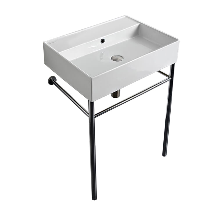 Nameeks Scarabeo 23-3/5" Ceramic Bathroom Sink for Console Installation with Three Faucet Holes - Includes Overflow
