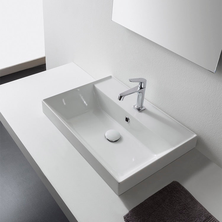 Nameeks Scarabeo 23-3/5" Ceramic Bathroom Sink for Drop In Installation - Includes Overflow