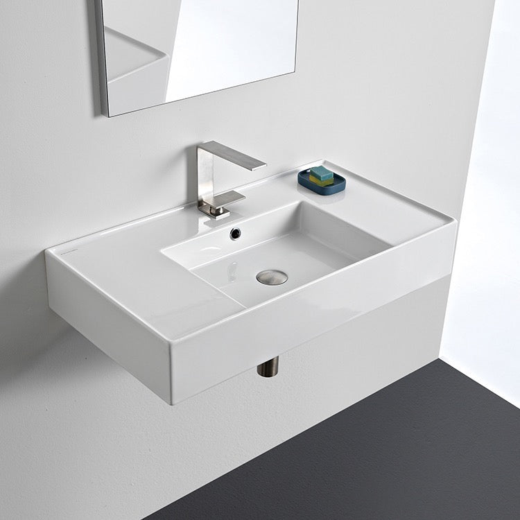 Nameeks Scarabeo Teorema 2.0 32" Rectangular Ceramic Vessel or Wall Mounted Bathroom Sink - Includes Overflow