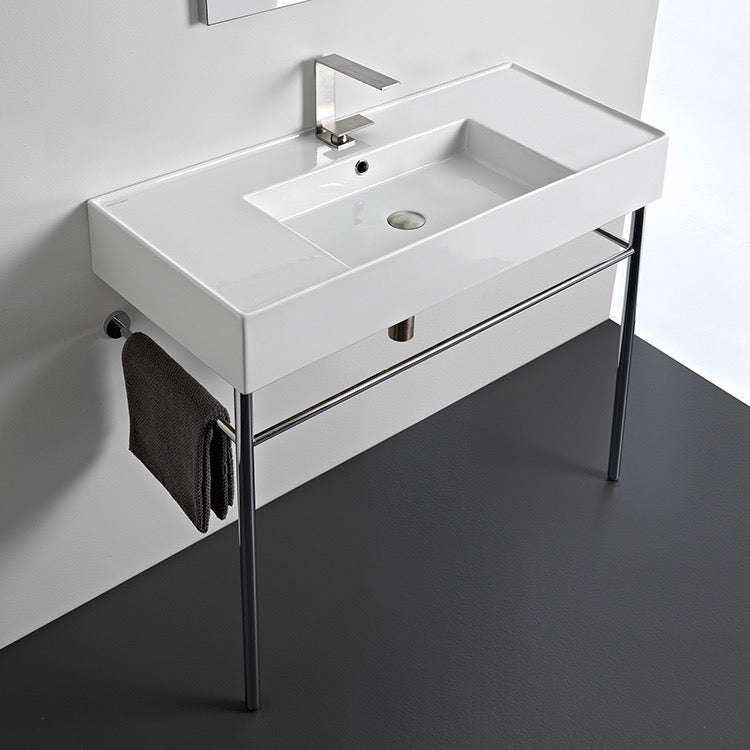 Nameeks Scarabeo Teorema 2.0 40" Rectangular Ceramic Console Bathroom Sink - Includes Overflow