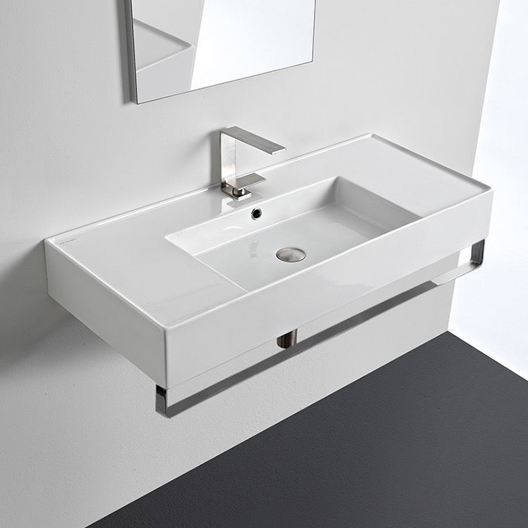 Nameeks Scarabeo Teorema 2.0 40" Rectangular Ceramic Wall Mounted Bathroom Sink - Includes Overflow
