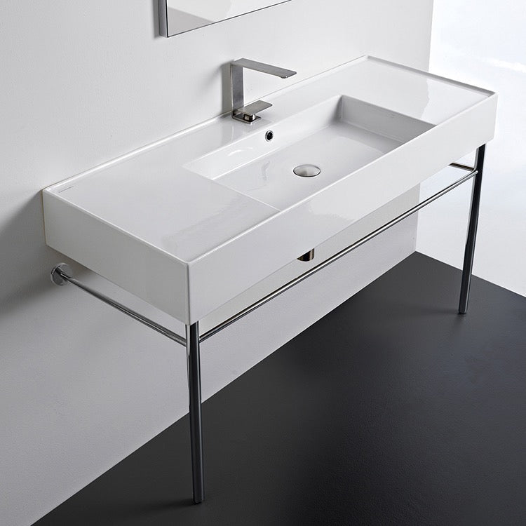 Nameeks Scarabeo Teorema 2.0 48" Rectangular Ceramic Console Bathroom Sink - Includes Overflow