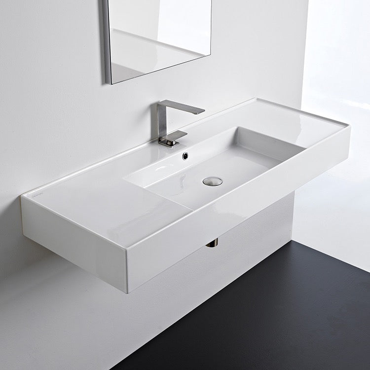 Nameeks Scarabeo Teorema 2.0 48" Rectangular Ceramic Vessel or Wall Mounted Bathroom Sink - Includes Overflow