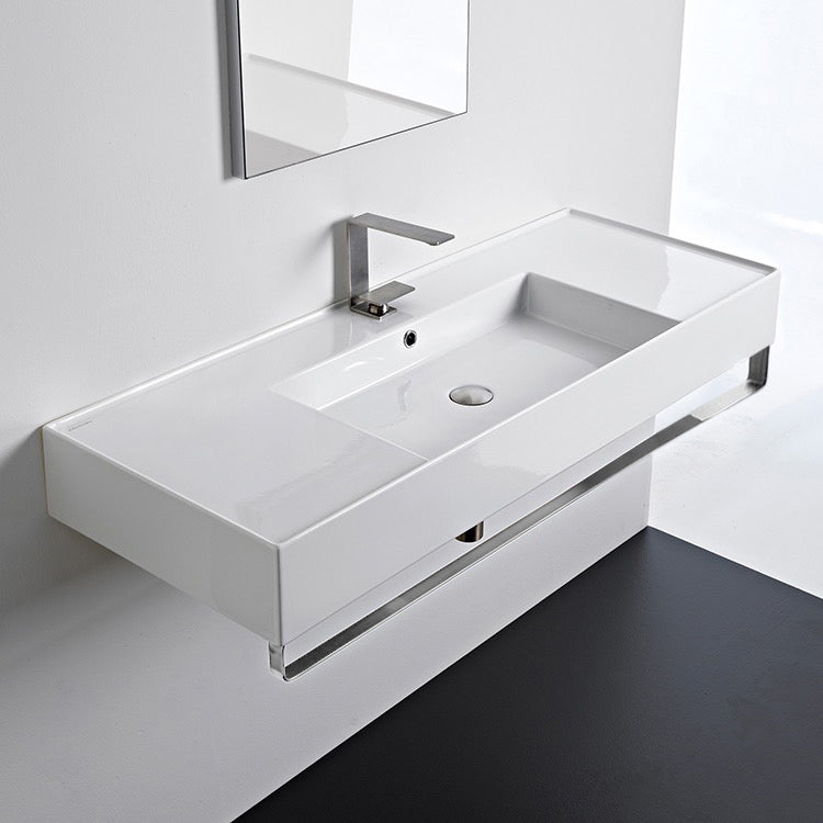 Nameeks Scarabeo Teorema 2.0 48" Rectangular Ceramic Wall Mounted Bathroom Sink - Includes Overflow