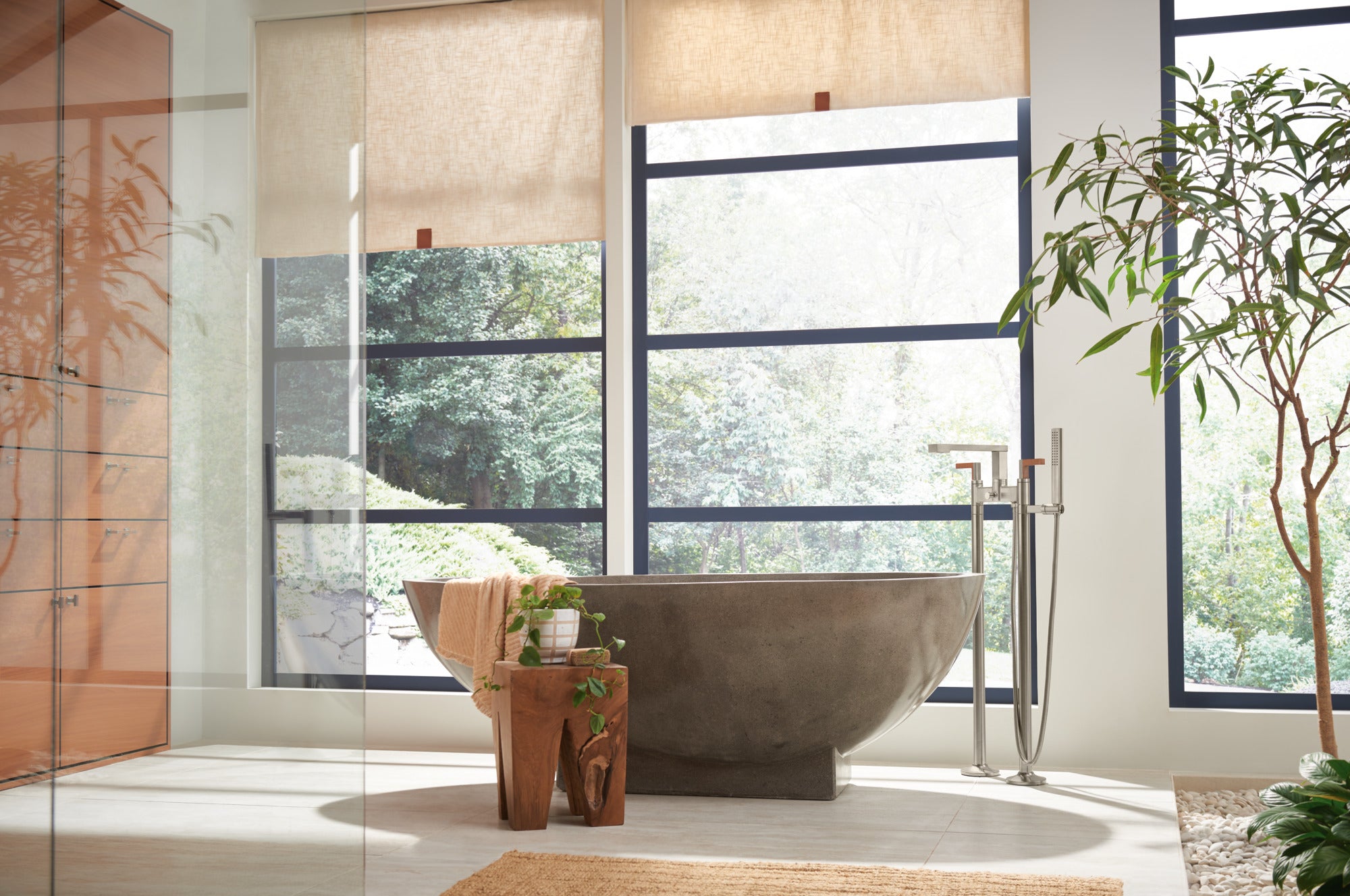 luxe nickel / teak wood tub filler trim kit