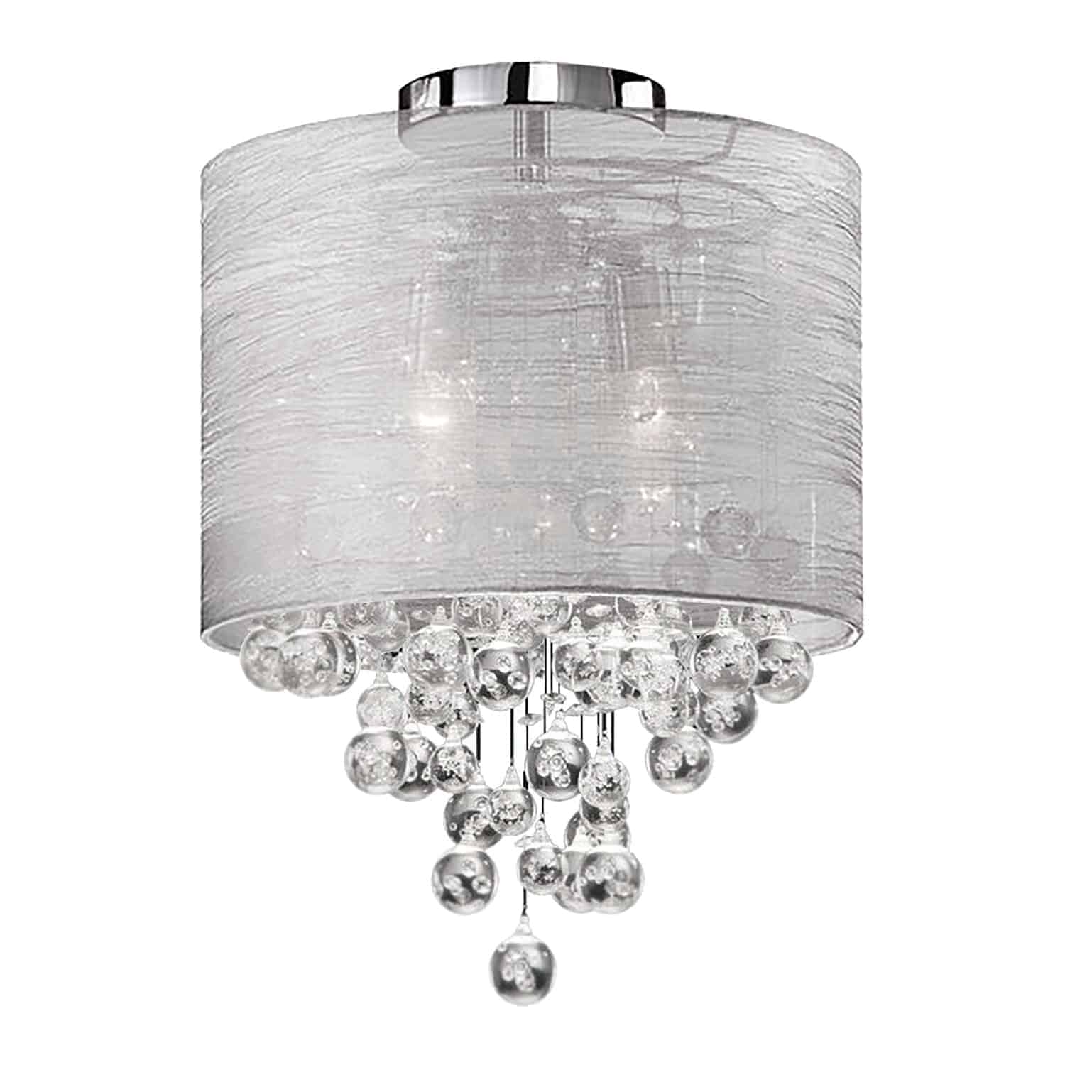 polished chrome with silver organza shade flush mount