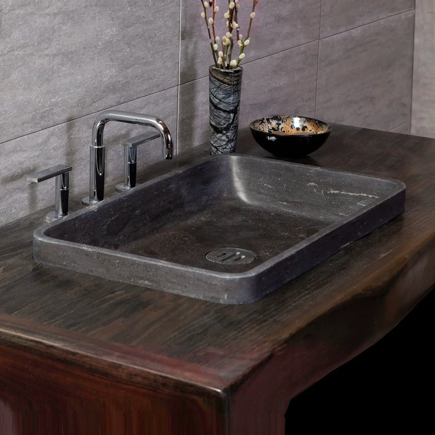Stone Forest 24" Drop-In Contour Vessel Sink, Rectangle by Stone Forest