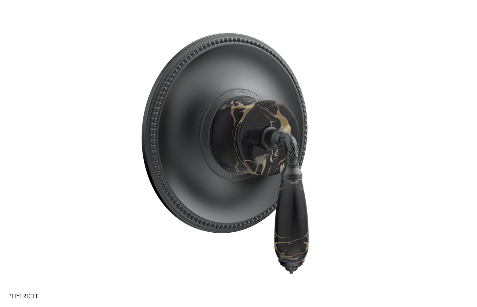 Phylrich VALENCIA Thermostatic Shower Trim, Black Marble Lever Handle