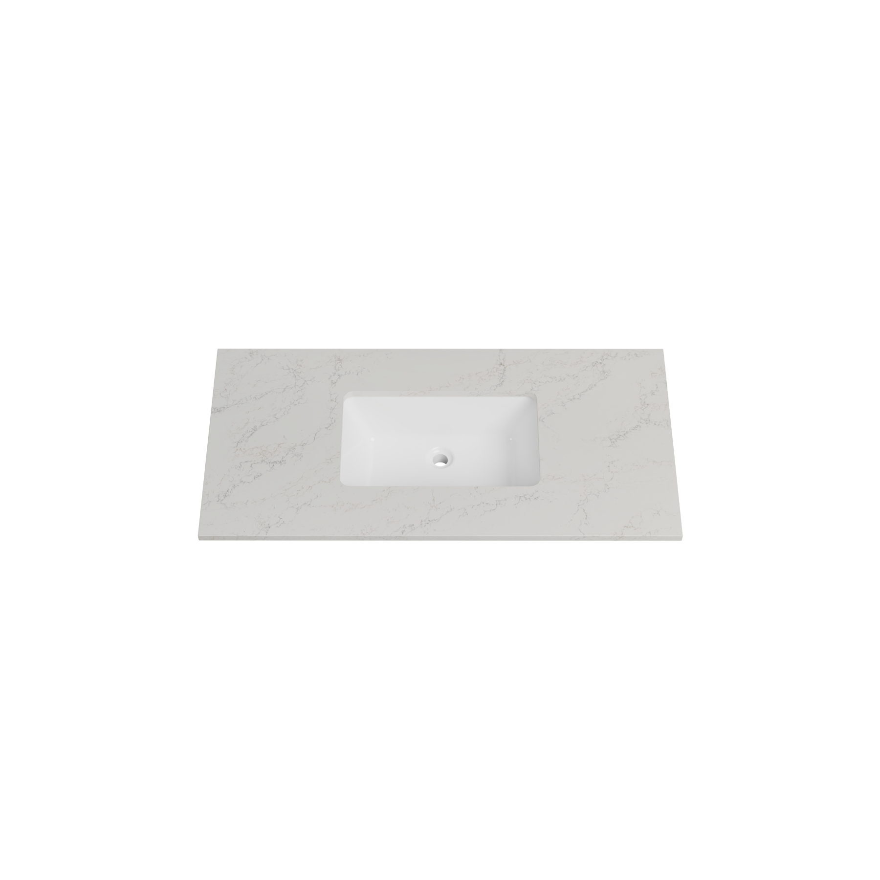 Timberline 43 Inch Quartz Top with Undermount Sink, Center Bowl, 22 Inch Deep, 0 Faucet Hole