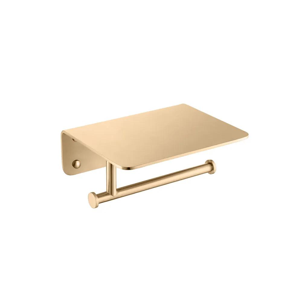 Flusso Brass Toilet Paper Holder with Cellphone Shelf by Flusso
