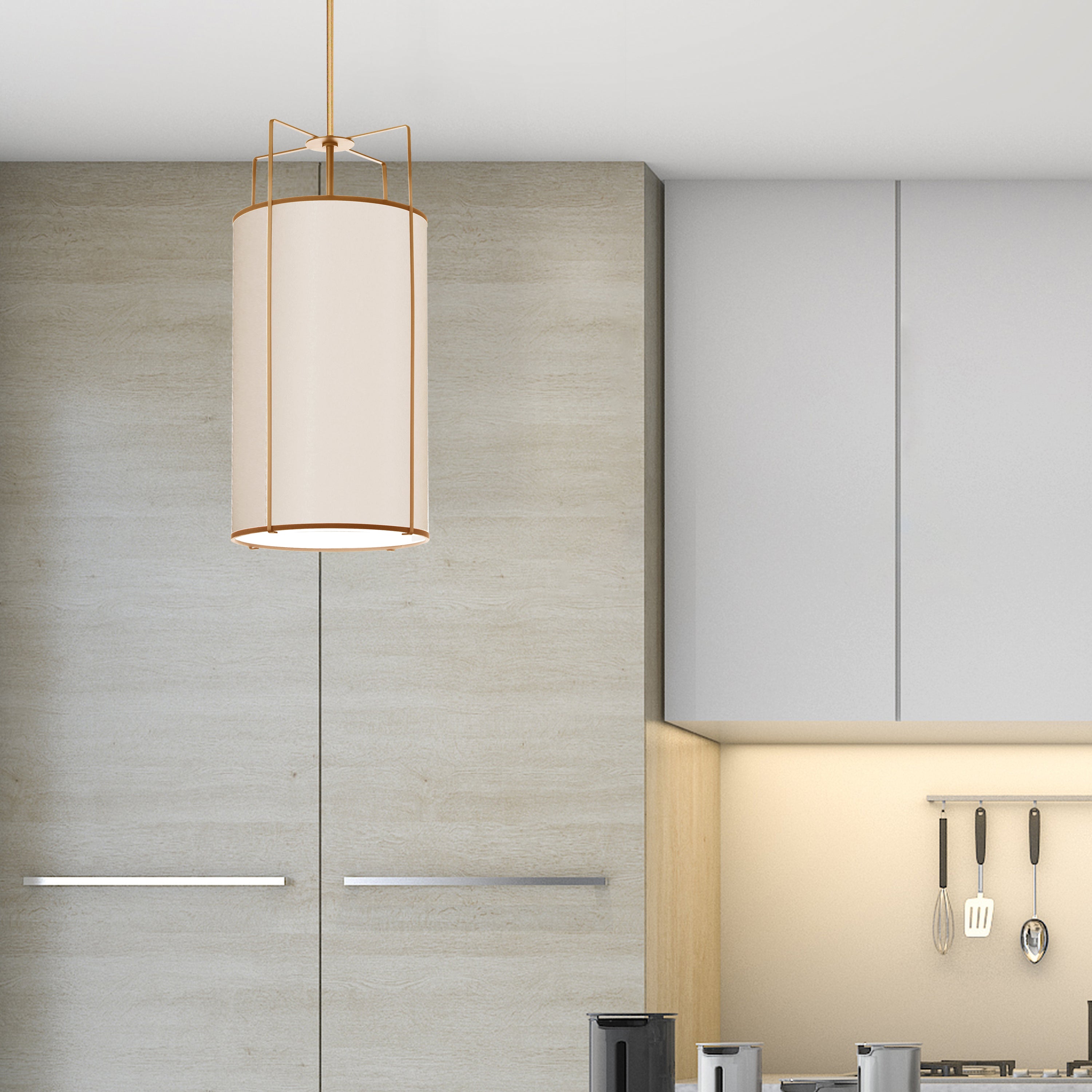 gold and cream drum shade pendants