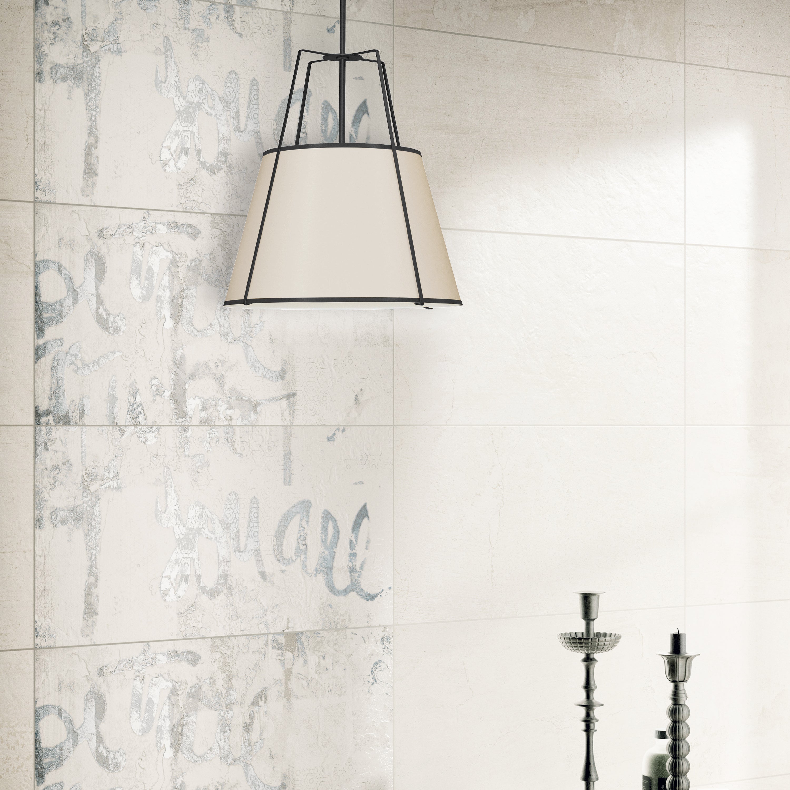 black and cream shade with white fabric diffuser pendants