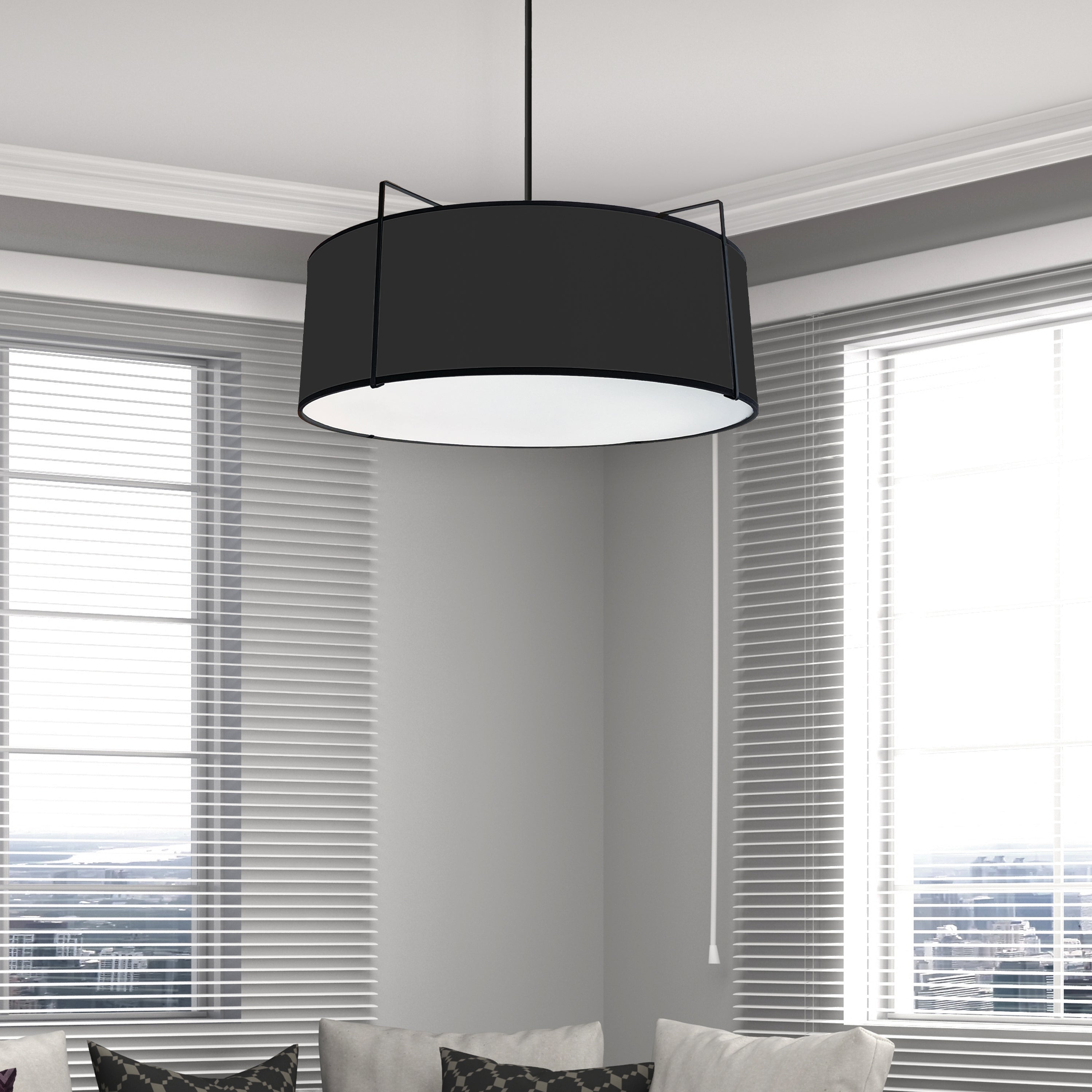 black shade with white fabric diffuser pendants