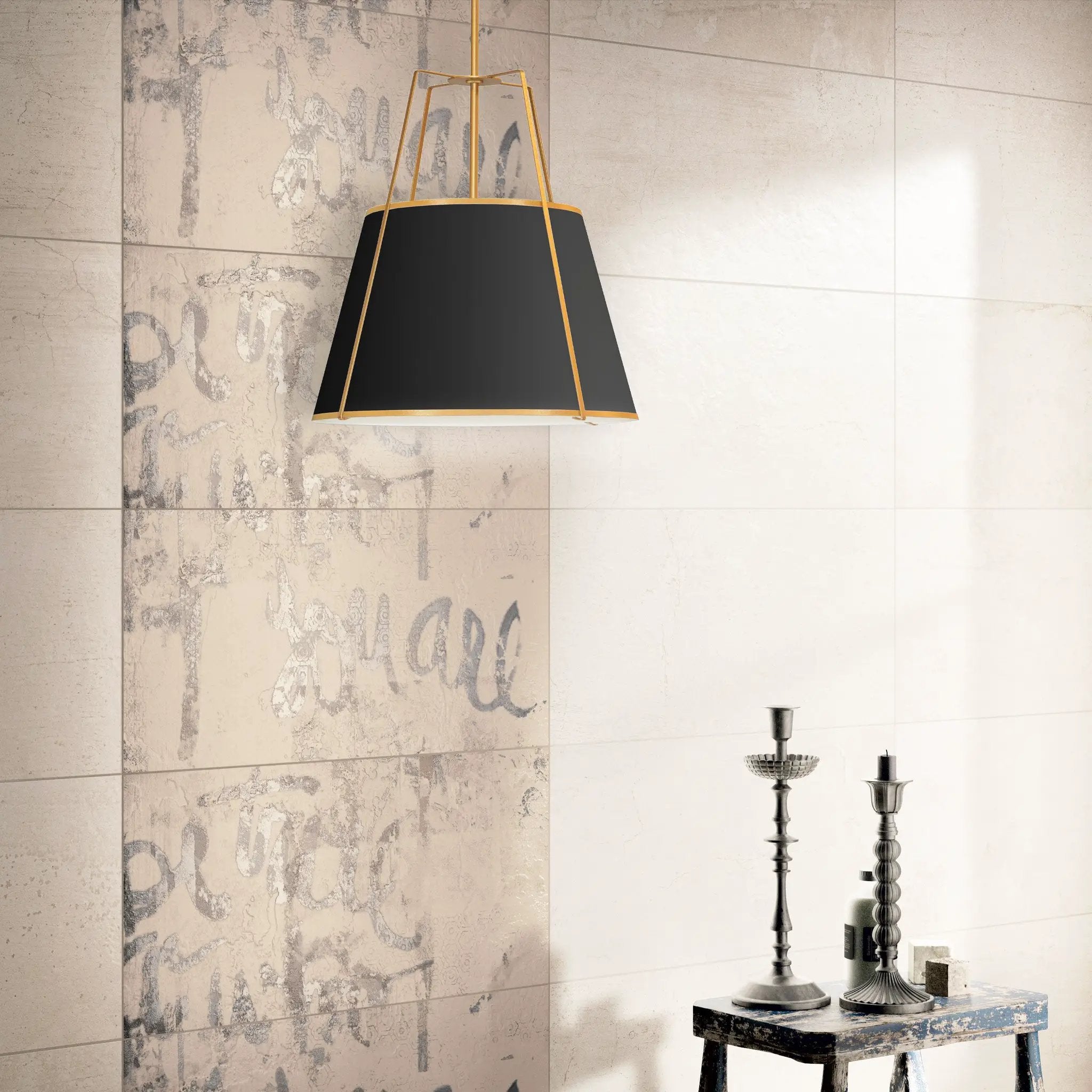 gold and black shade with white fabric diffuser pendants