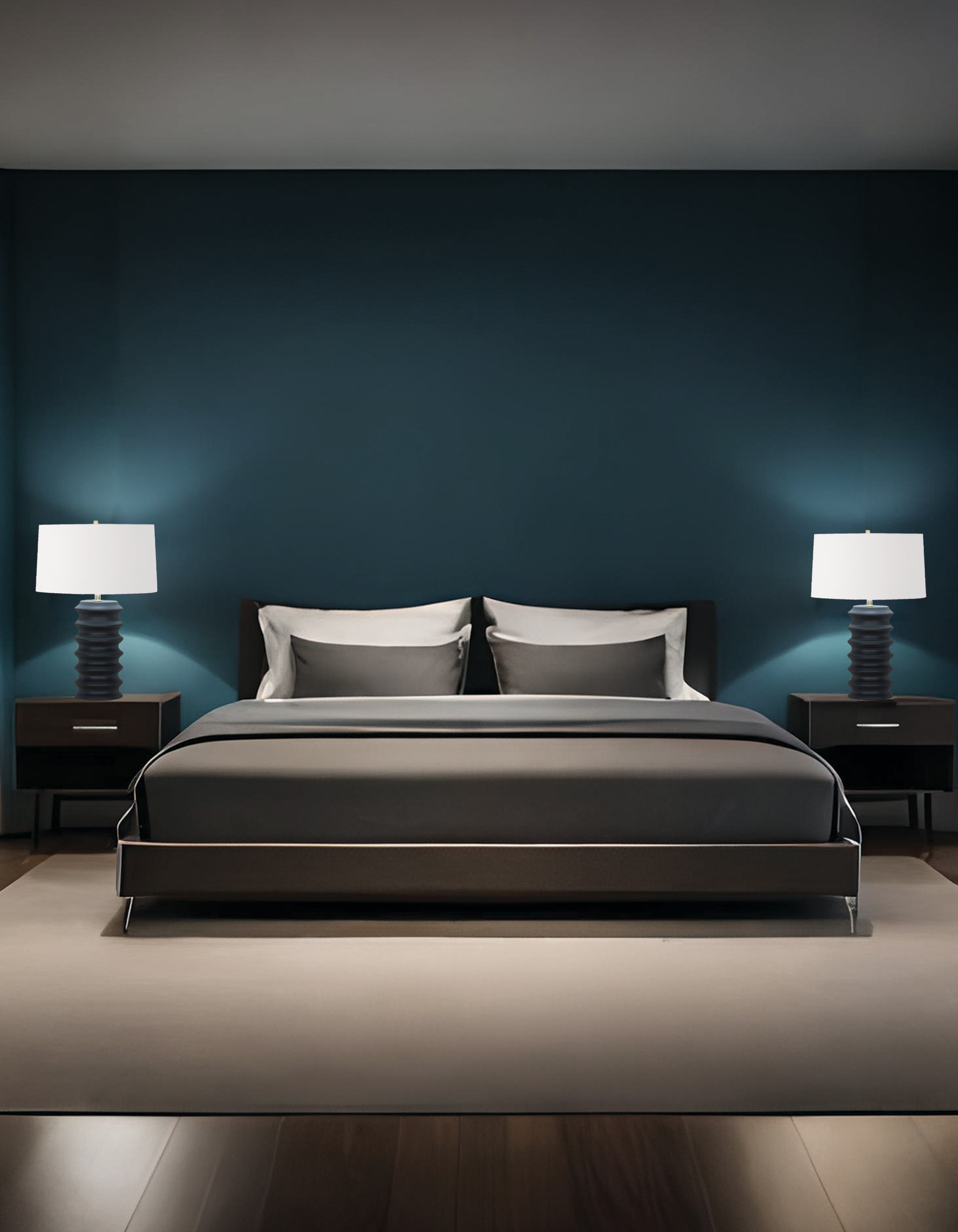 matte black with white shade table lamp