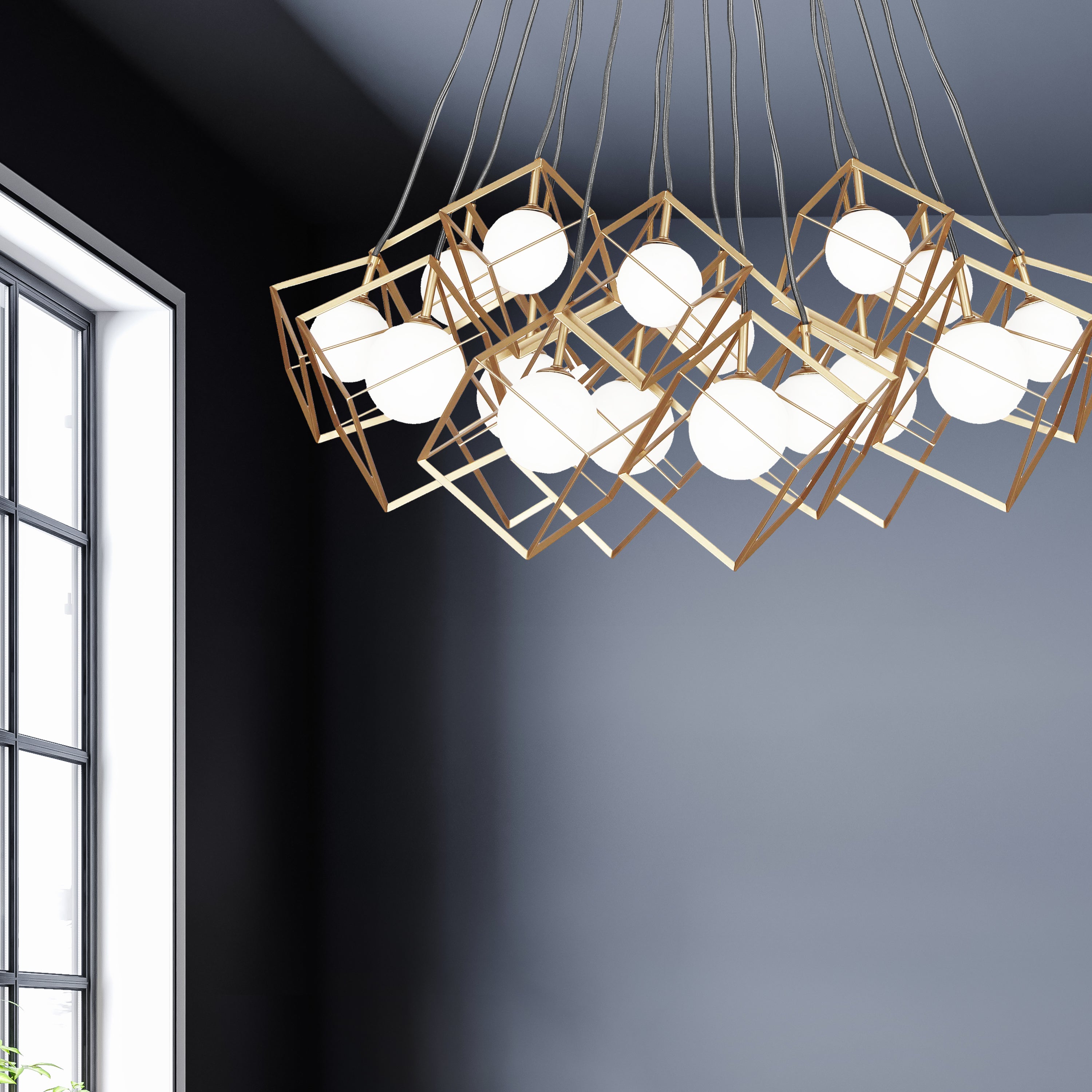 gold with white glass pendants