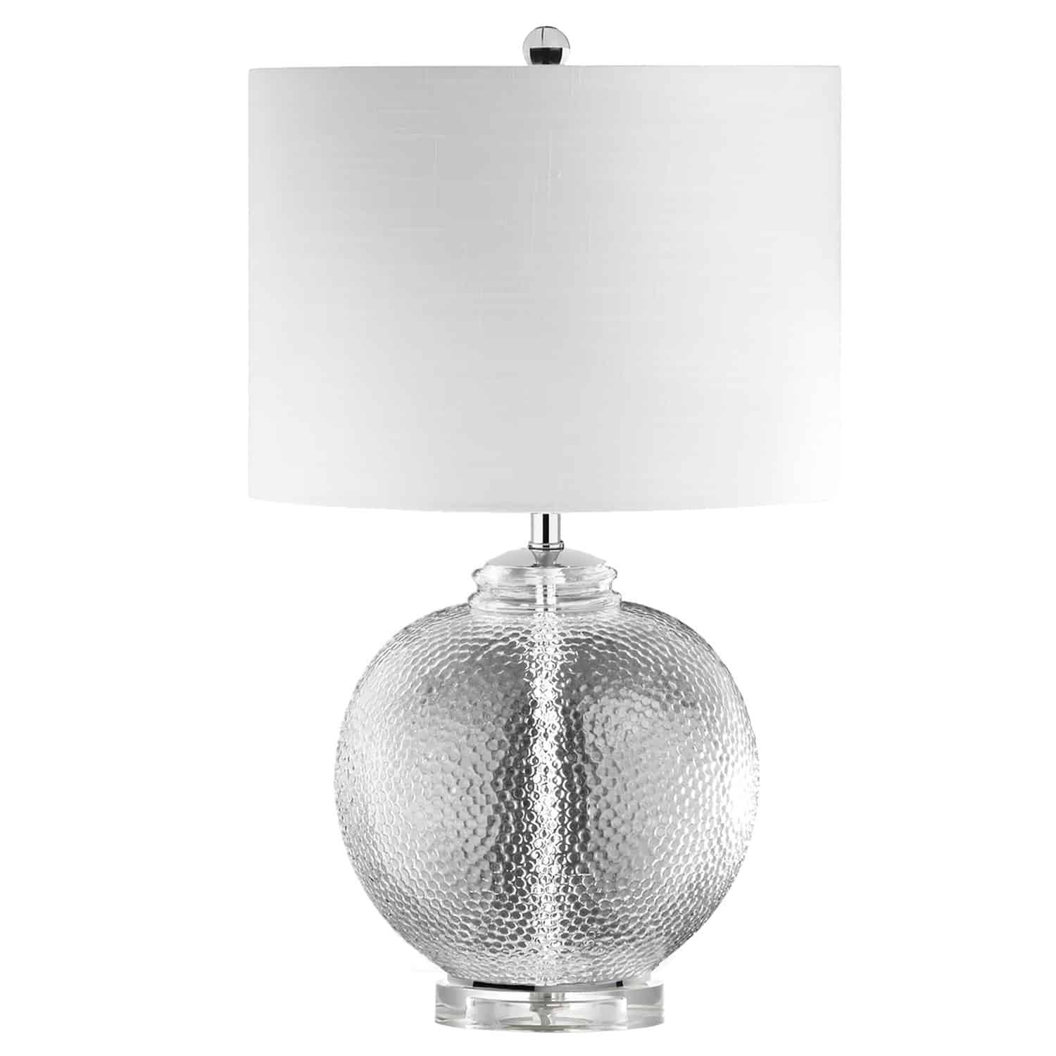 clear with white shade table lamp