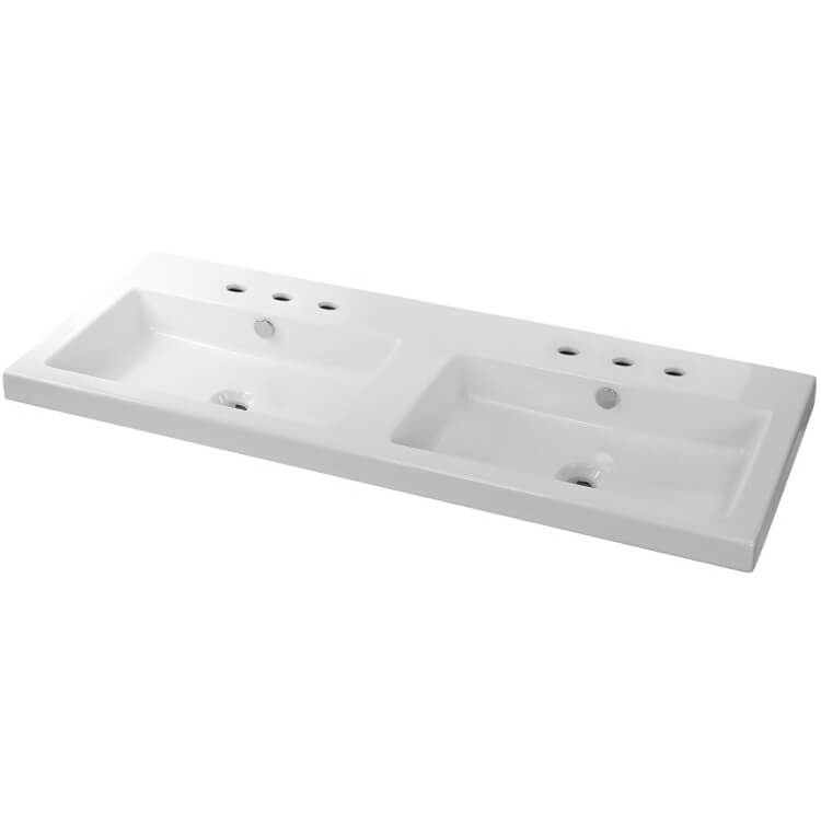 Nameeks Tecla 47-1/4" Ceramic Wall Mounted/Drop In Bathroom Sink - Includes Overflow