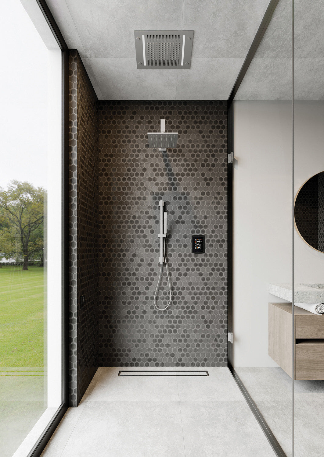 polished chrome rain system