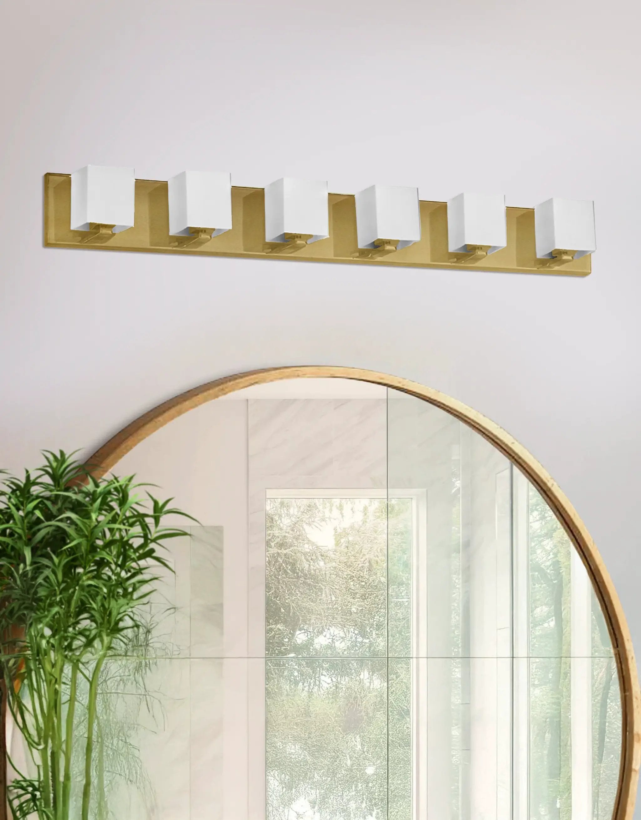 aged brass with white glass wall mount