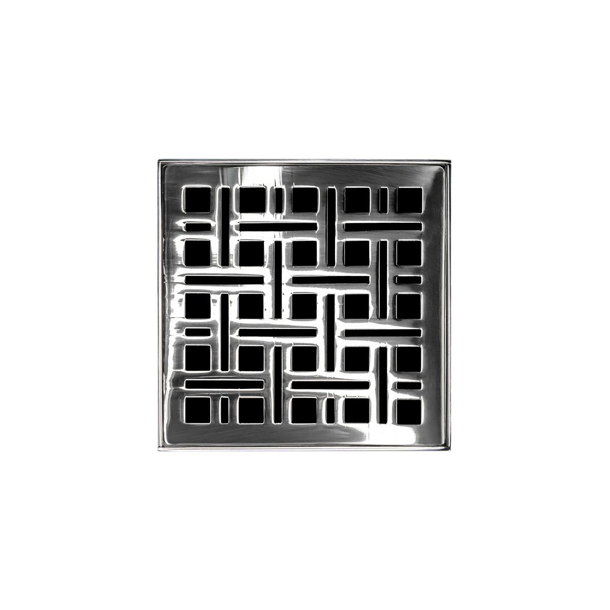 Infinity Drain 4" x 4" VDB 4 Complete Kit with Weave Pattern Decorative Plate with Stainless Steel Bonded Flange Drain Body, 2" No Hub Outlet