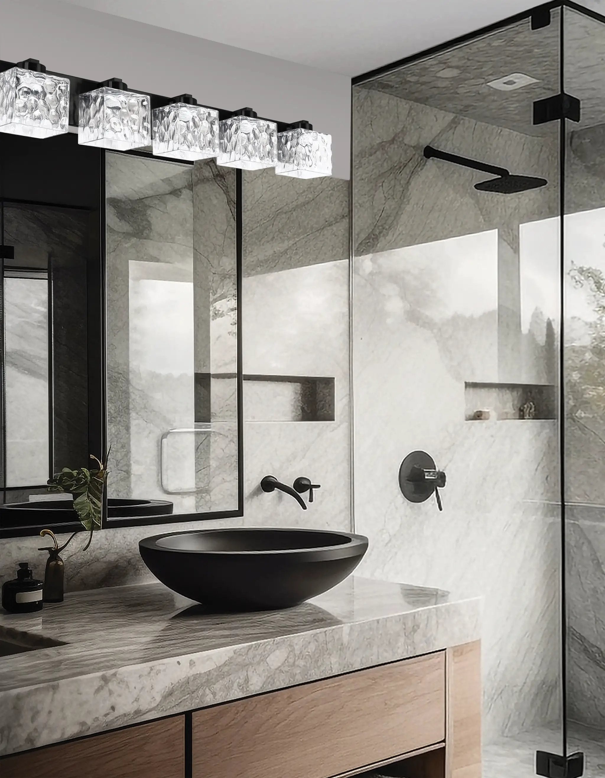 matte black with clear glass wall mount
