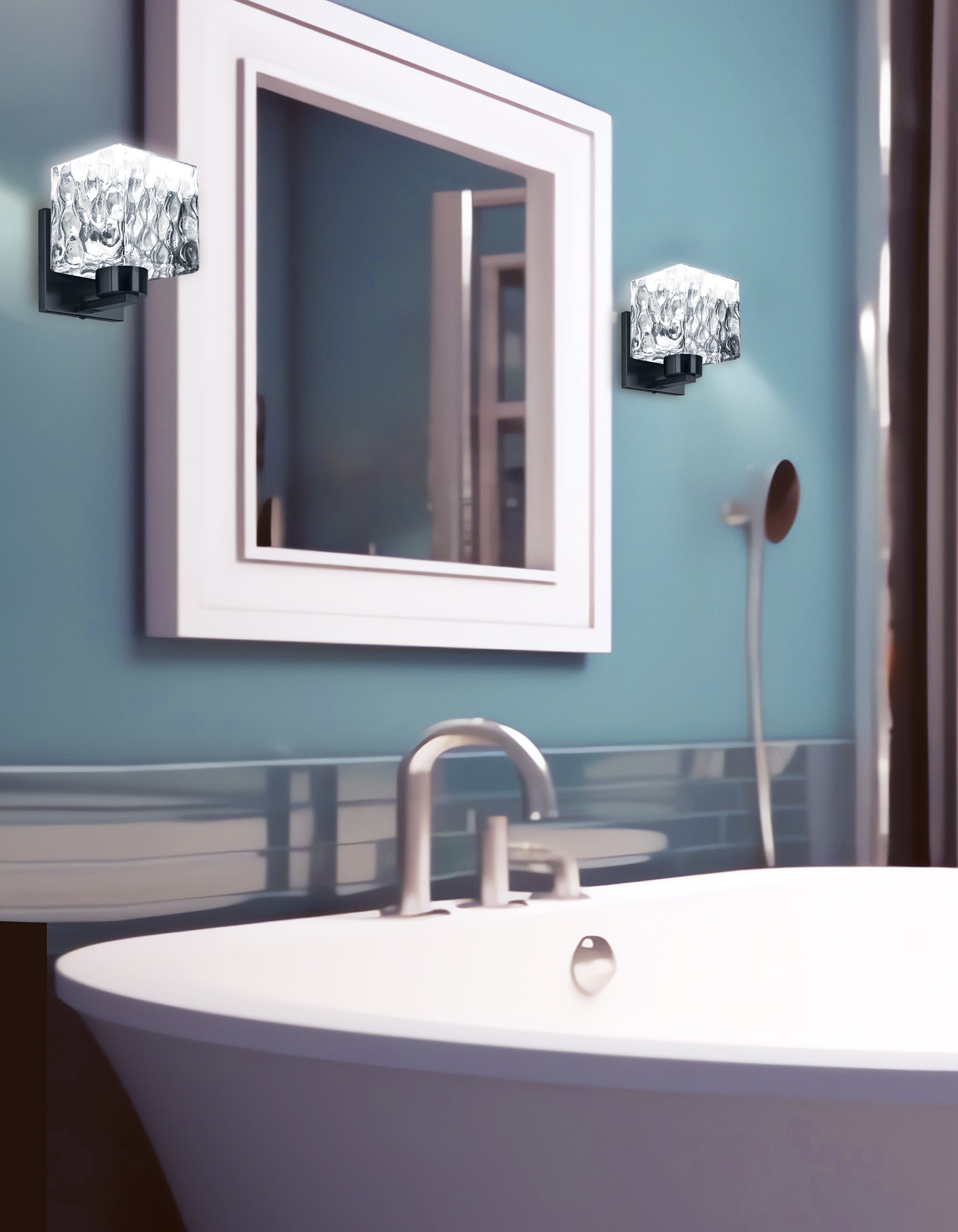 matte black with clear water glass wall mount