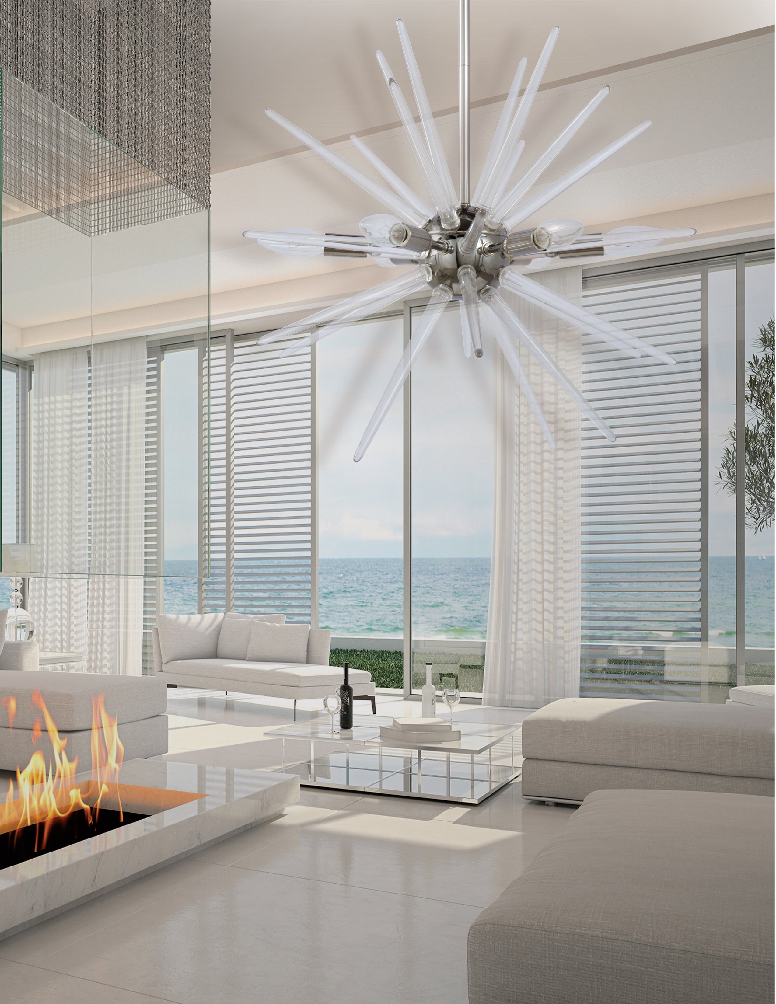 polished chrome with clear acrylic spikes pendants