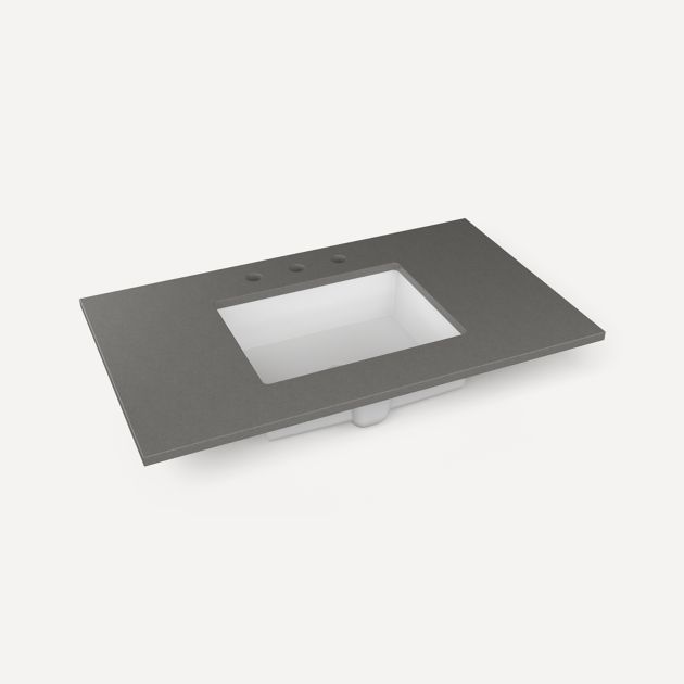 Robern Quartz Stone Vanity Top, 37"x 3/4"x 22"Center Undercounter Three Hole Sink