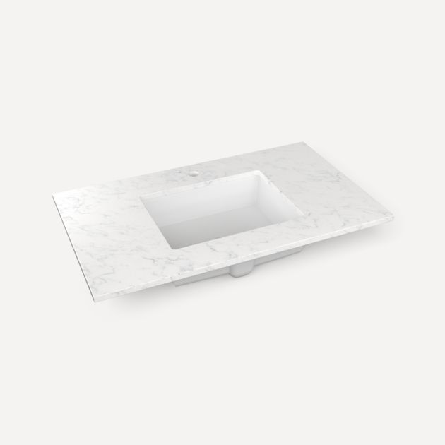 Robern Quartz Stone Vanity Top, 37"x 3/4"x 22"Center Undercounter Single Hole Sink