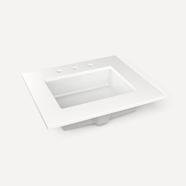 Robern Quartz Stone Vanity Top 25"x 3/4"x 22"Center Undercounter Three Hole Sink