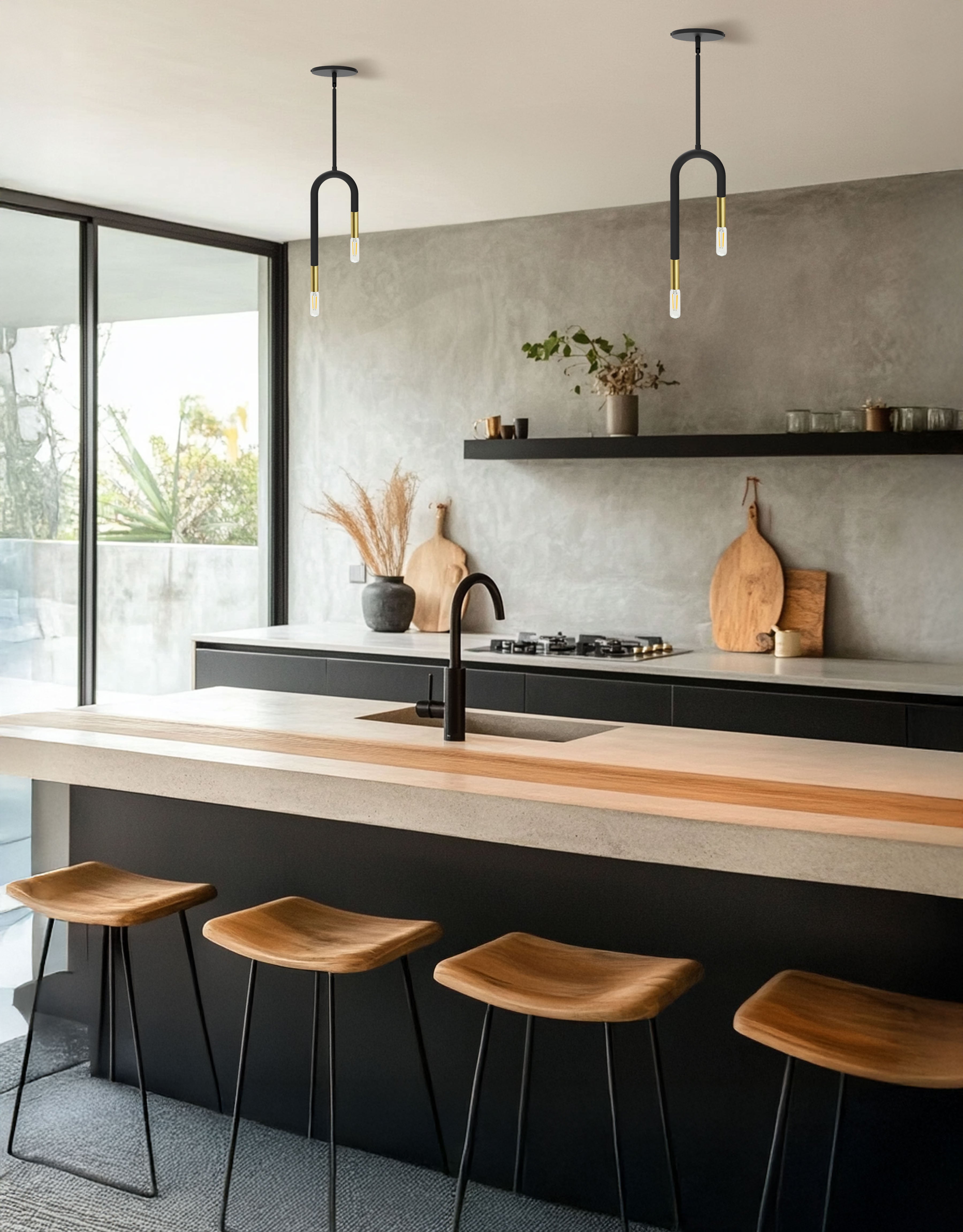 matte black and aged brass pendants