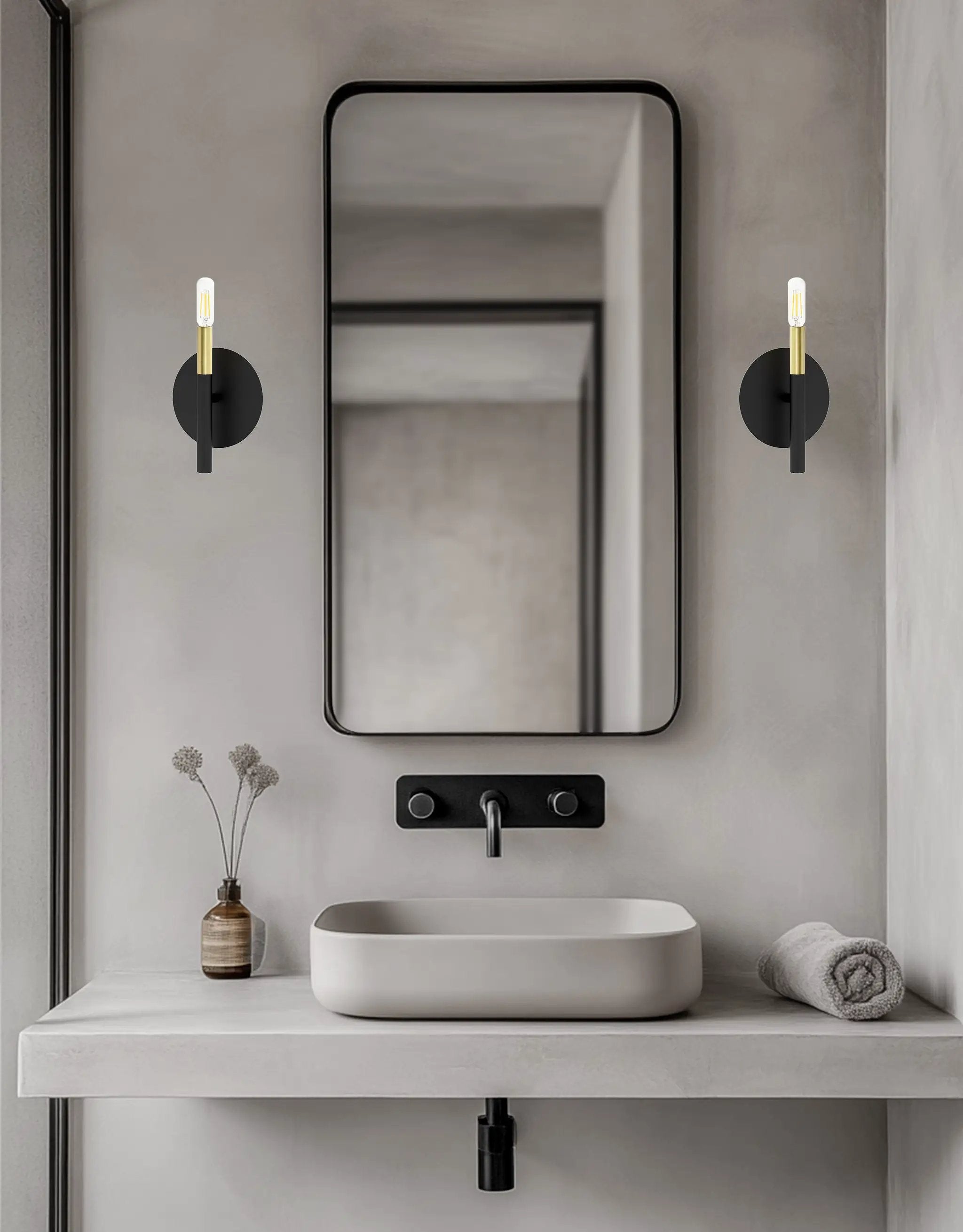 matte black and aged brass wall mount