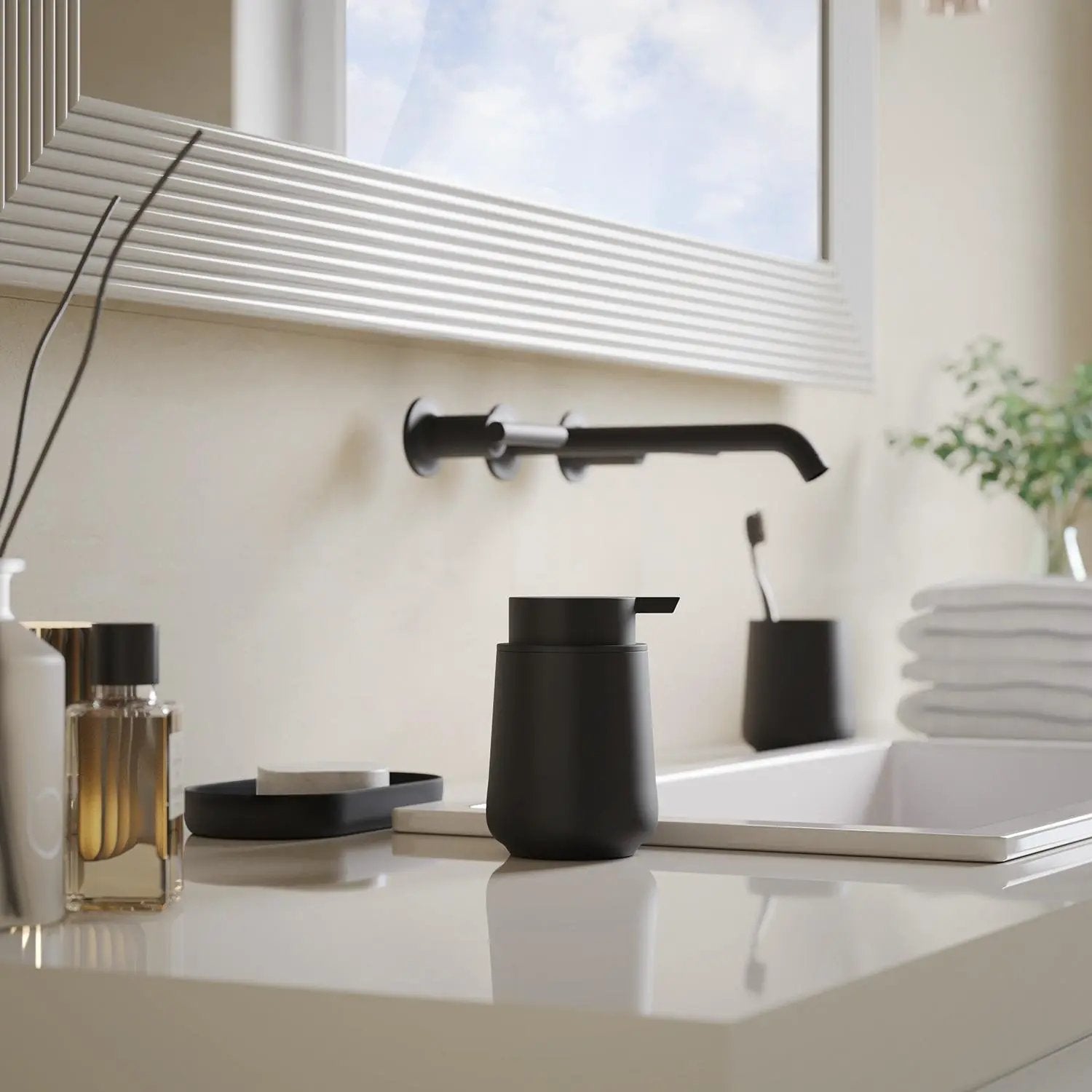 black soap dispenser