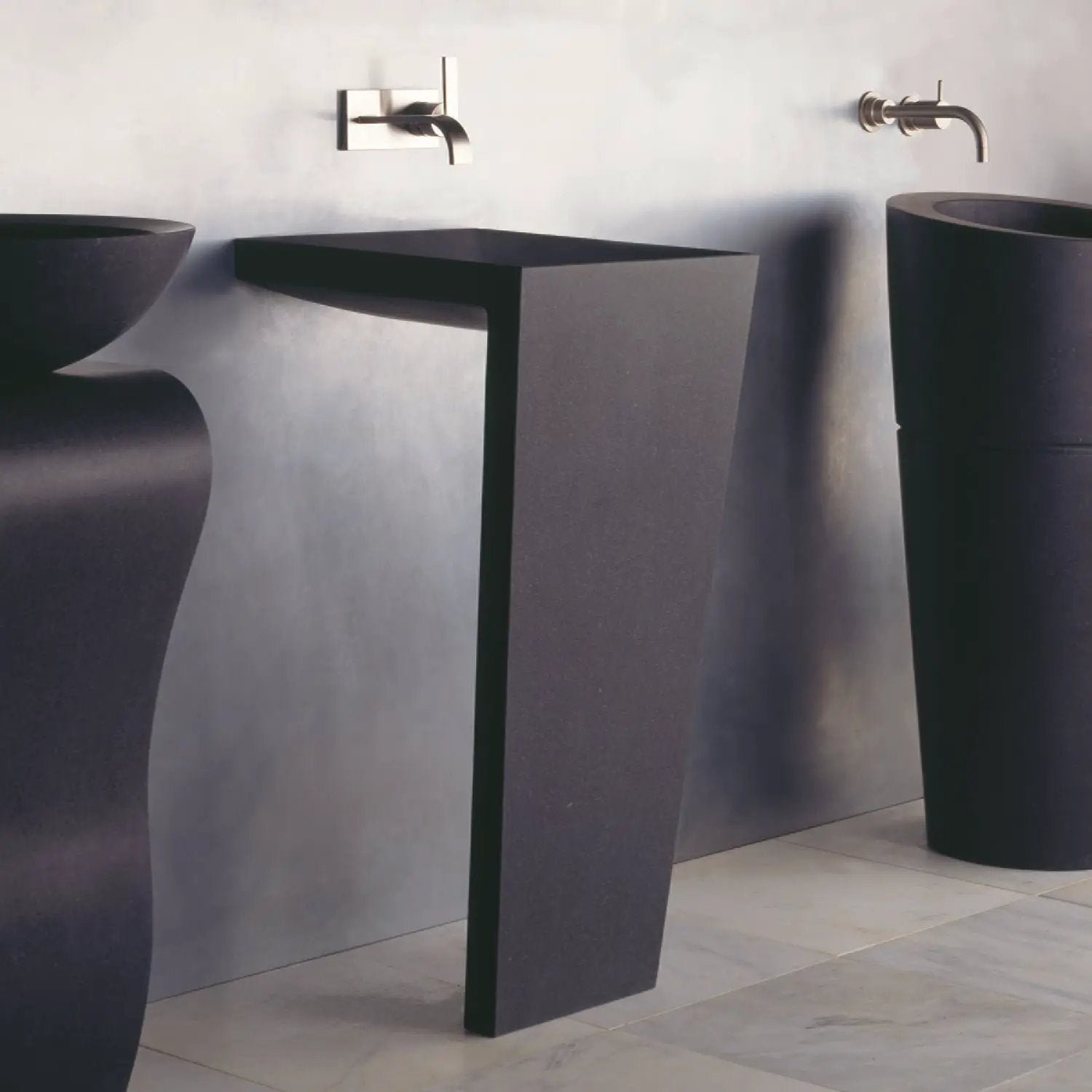 honed black granite sink