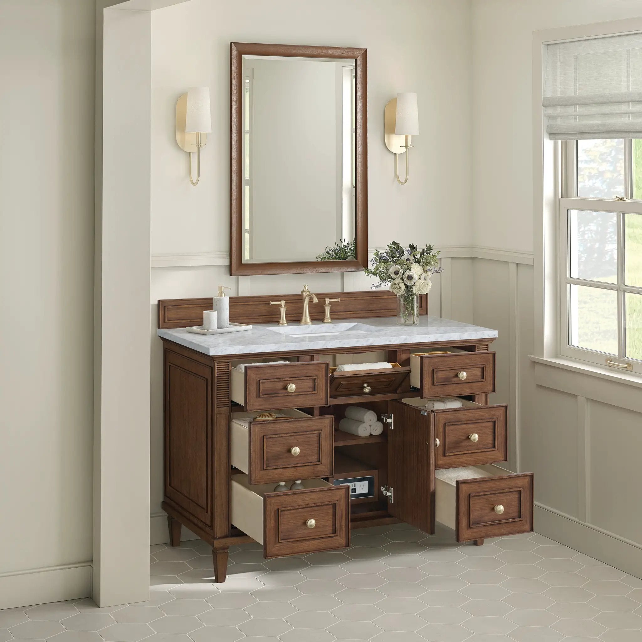 mid-century walnut vanity