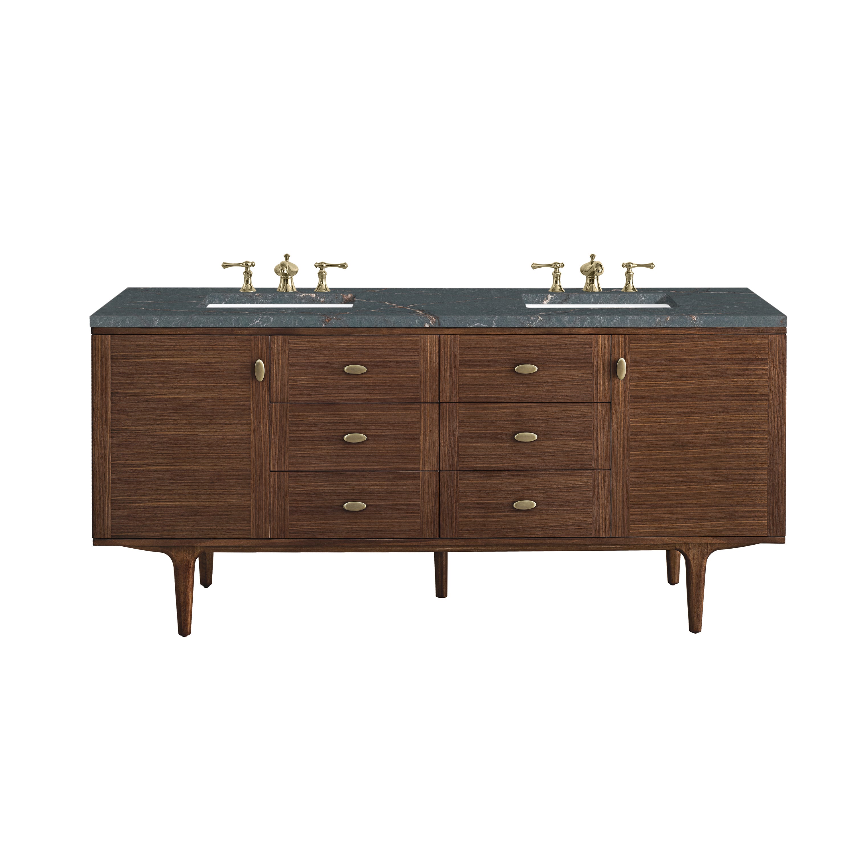 James Martin Vanities Amberly 72" Double Vanity - Mid-Century Walnut