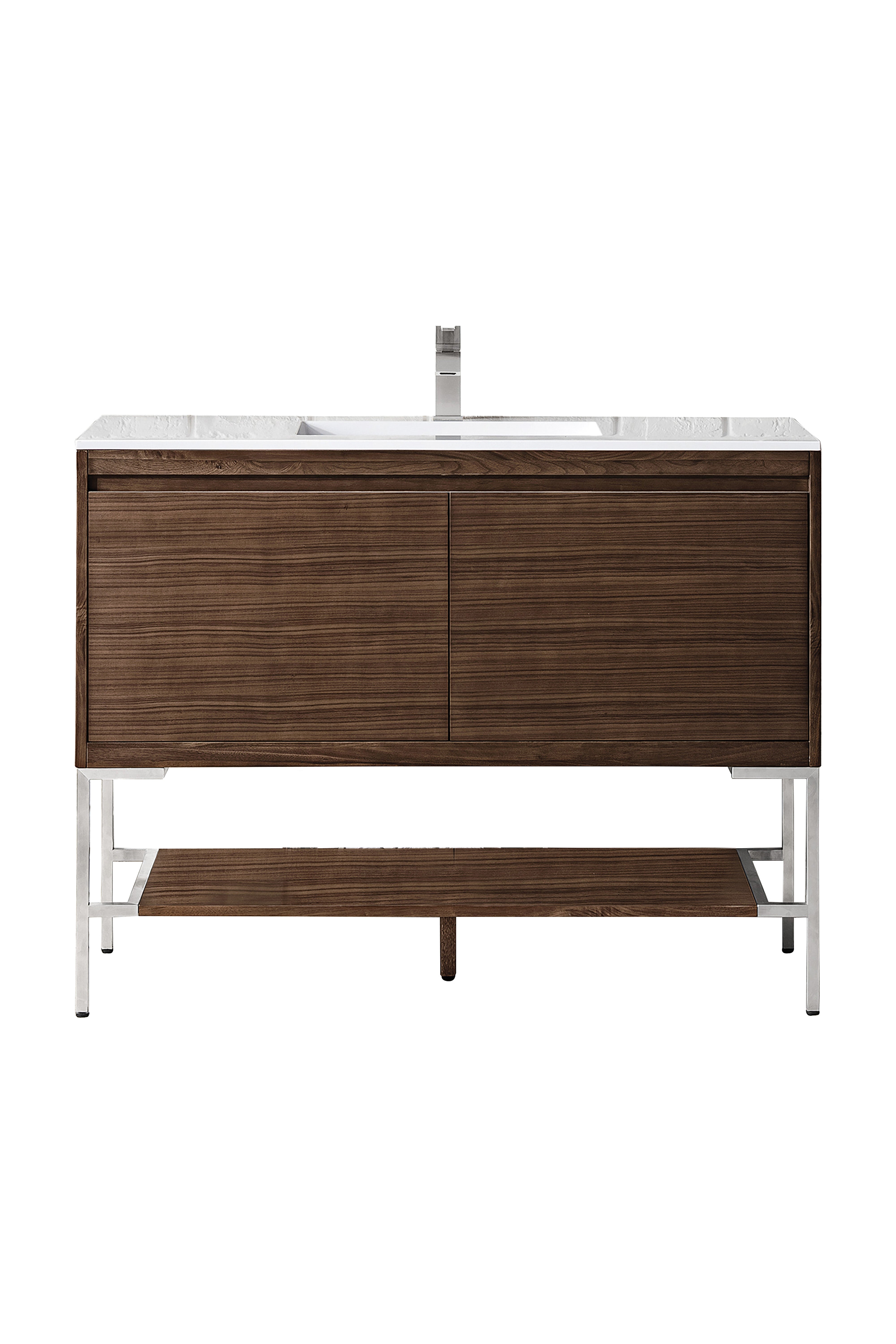 James Martin Vanities Mantova 47.3" Single Vanity - Mid-Century Walnut - Brushed Nickel Base