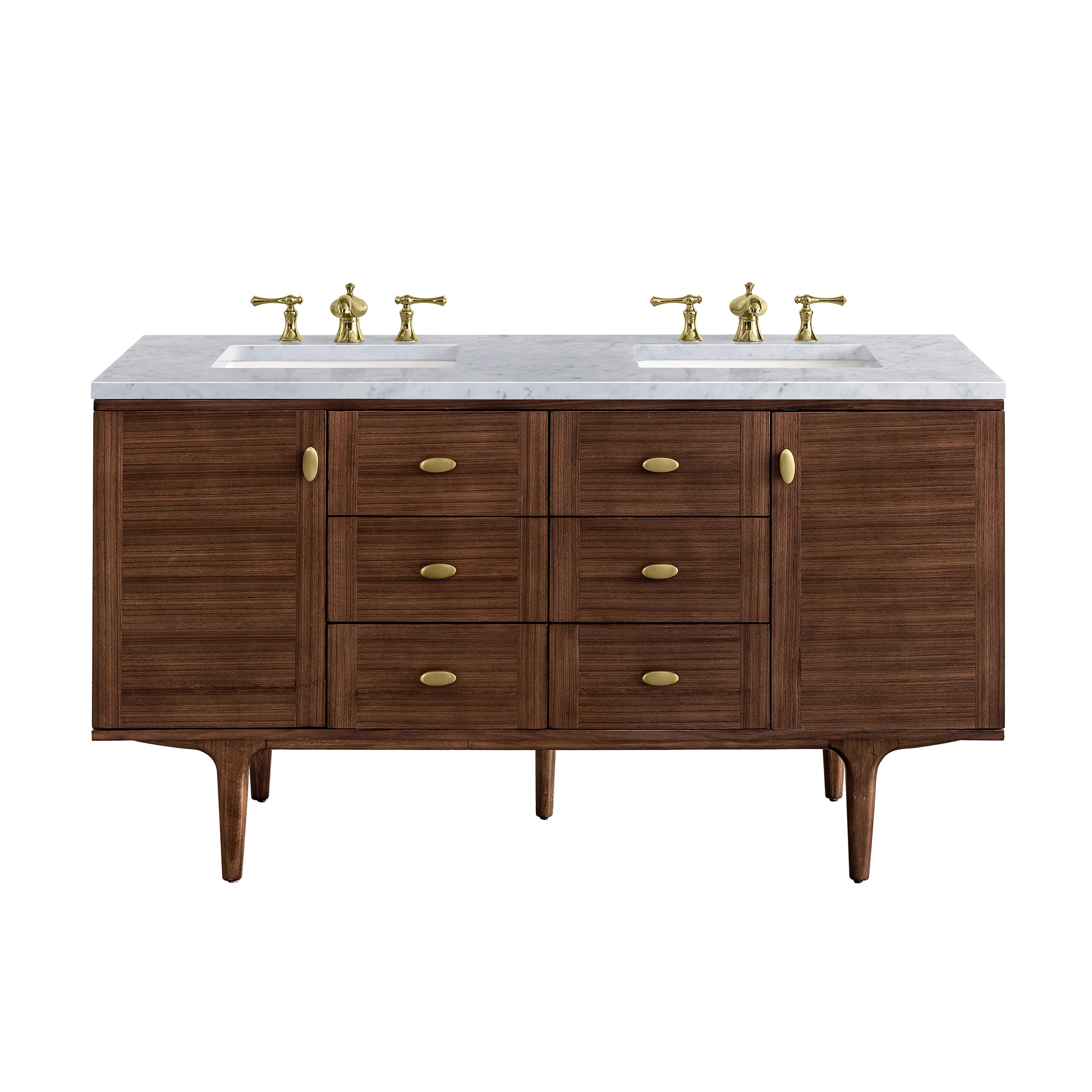 James Martin Amberly 60" Double Vanity Set - Mid-Century Walnut