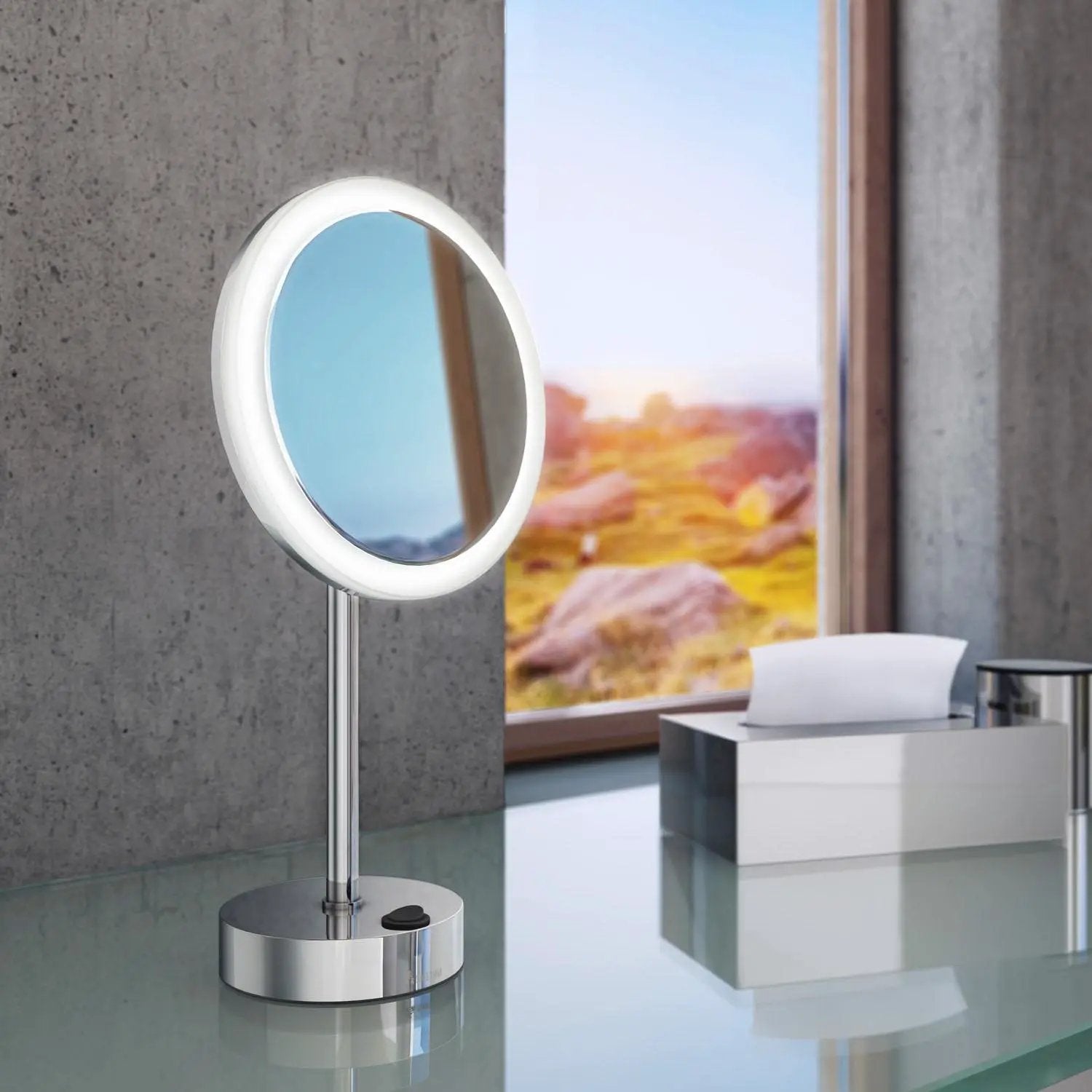 polished chrome make-up mirror