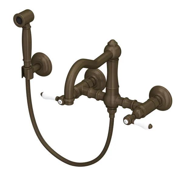 Rohl Acqui Wall Mount Bridge Kitchen Faucet with Sidespray and Column Spout by Rohl